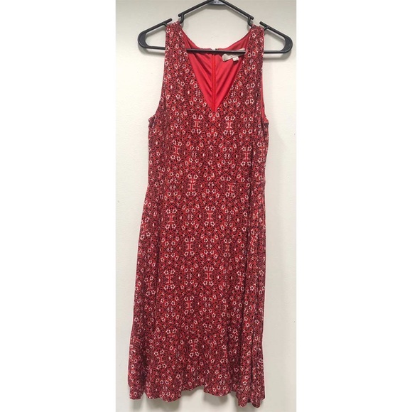 Dress Floral Print Red V-Neck - Picture 1 of 3